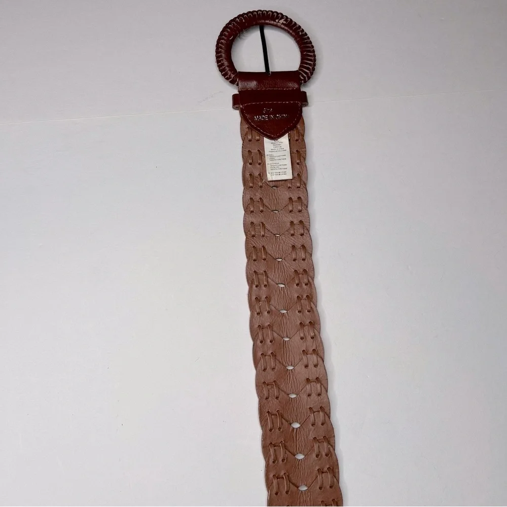 Macy's Rich Brown Woven Braided Faux Leather Belt Y2K Western Country Hippie